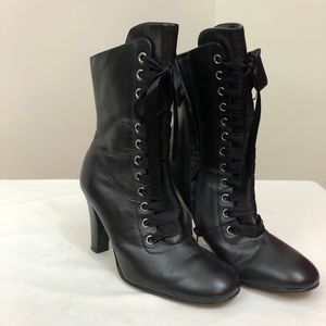 Black Genuine Leather Lace Up Black Boots
